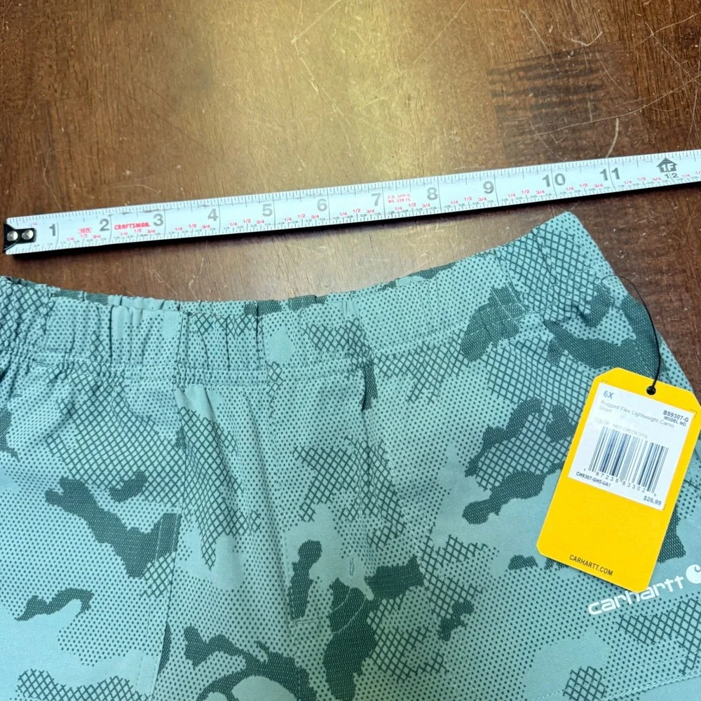Carhartt Rugged Flex‎ Camo Shorts Kids 6X Teal Lightweight BS9307